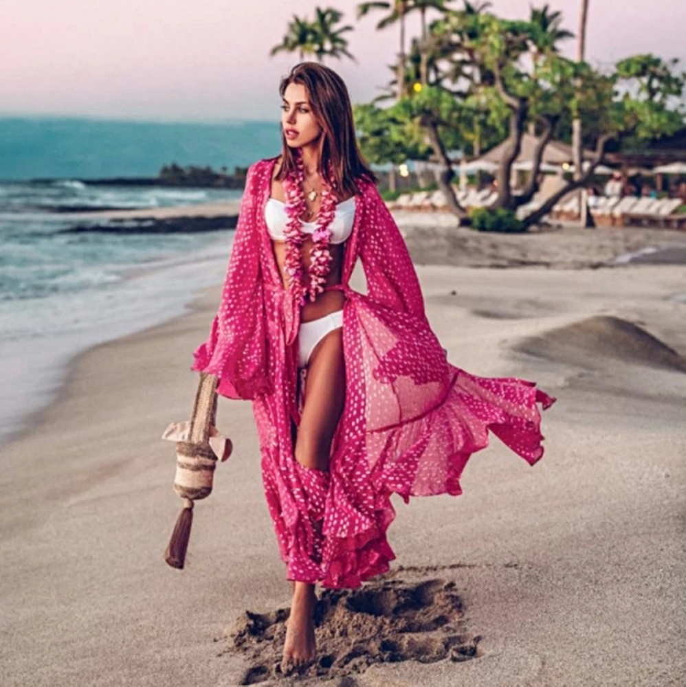 Pink chiffon Ruffles Beach Cardigan Pink